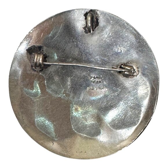 Vintage Alpaca Mexico Brooch Pendant Man On Donkey Abalone Inlay Enamel Pin 2" - Picture 2 of 6